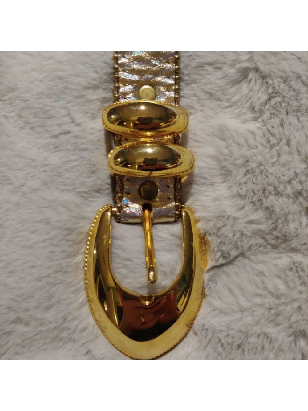 B.B. Simon Belt 36 Iridescent Silver Gold Beaded Y2K Runway Maximalist Designer